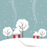 visual over winterlandschap met huisjes 