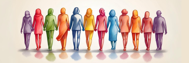 mensen op een rij in verschillende kleuren