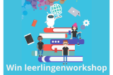 Logo codeweek en tekst 'Win leerlingenworkshop'